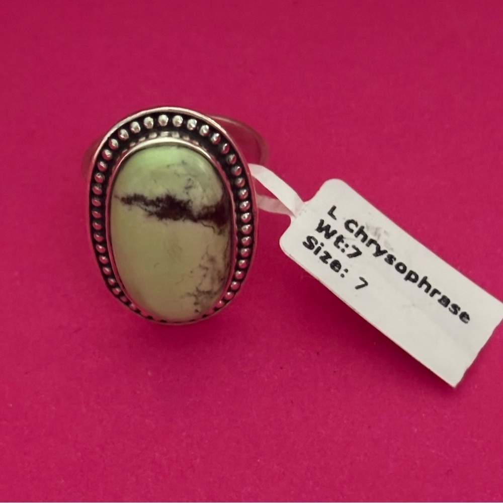 Sterling Silver and Lemon Chrysoprase Ring 7